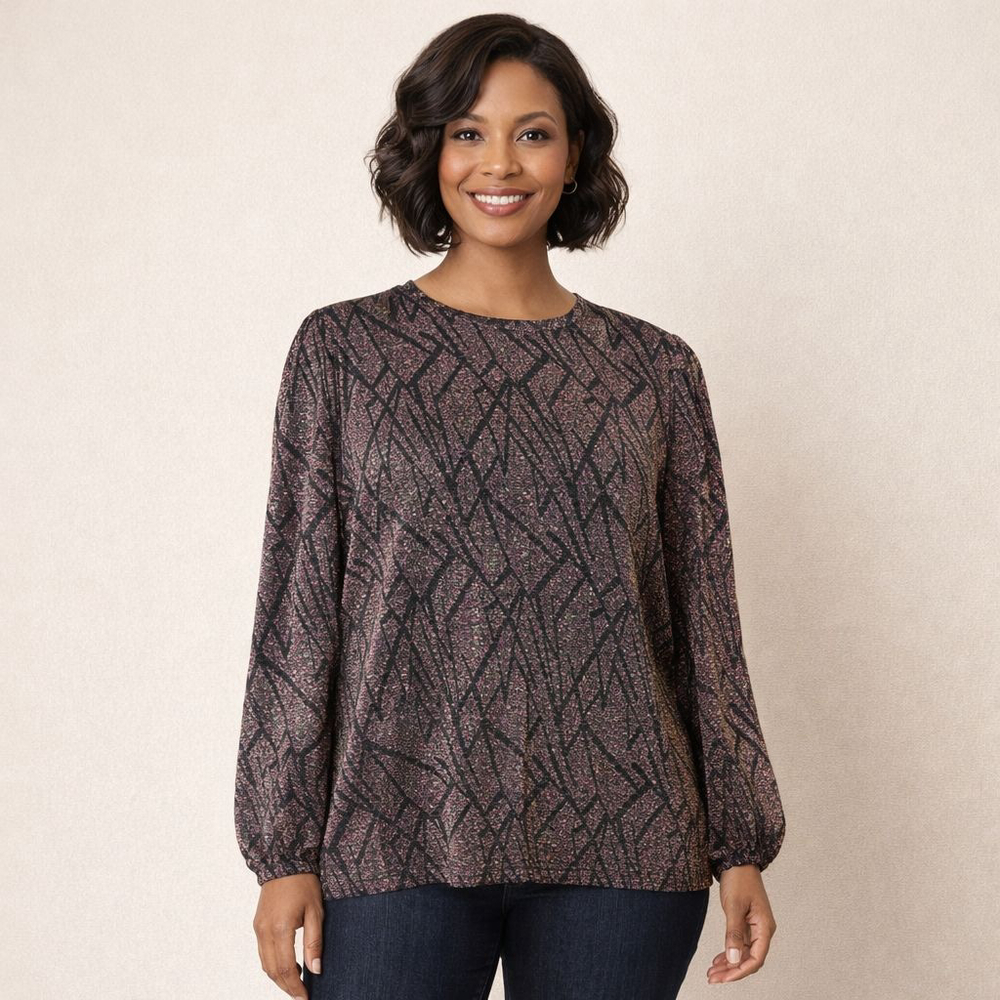 Intro. Black Multicolor Sparkle Long Sleeve Top L